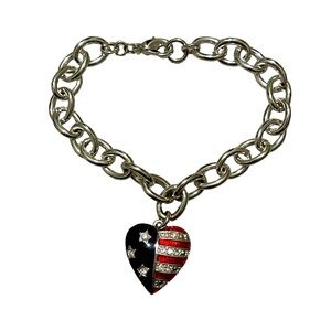 American Flag Heart Sparkly Charm Bracelet with holographic gift box
